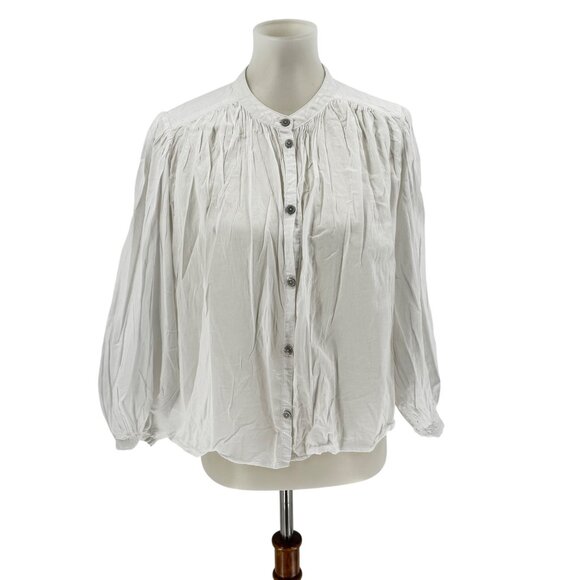 H&M Womens Pleated White Blouse Medium Button-Up Long-Sleeve - Picture 1 of 13